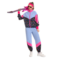 Retro 80s Unisex Blue 6 Piece Set Sportswear Cosplay Outfits Halloween Party Suit