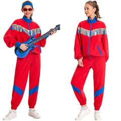 Retro 80s Unisex Sequined Red 6 Piece Set Sportswear Cosplay Outfits Halloween Party Suit