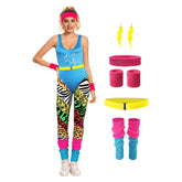 Retro 80s Women Blue Disco Workout Sportswear 7 Piece Set Cosplay Outfits Halloween Party Suit