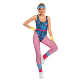 Retro 80s Women Blue Sportswear Bodysuit 6 Piece Set Cosplay Outfits Halloween Party Suit
