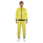 Retro 90S Disco Patent Leather Glossy Yellow 5 Pieces Set Cosplay Outfits Halloween Carnival Suit