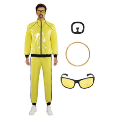 Retro 90S Disco Patent Leather Glossy Yellow 5 Pieces Set Cosplay Outfits Halloween Carnival Suit