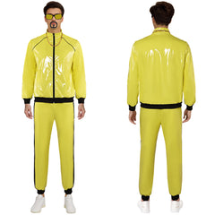 Retro 90S Disco Patent Leather Glossy Yellow 5 Pieces Set Cosplay Outfits Halloween Carnival Suit