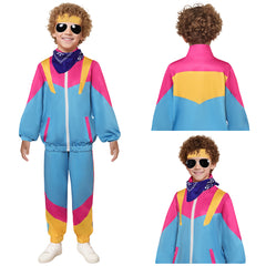 Retro Hip Hop Kids Blue Sportswear 5 Piece Set Cosplay Tracksuit Halloween Party Suit
