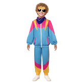 Retro Hip Hop Kids Blue Sportswear 5 Piece Set Cosplay Tracksuit Halloween Party Suit