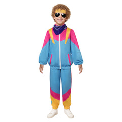Retro Hip Hop Kids Blue Sportswear 5 Piece Set Cosplay Tracksuit Halloween Party Suit