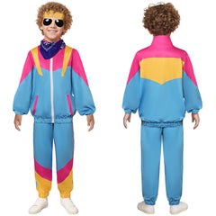Retro Hip Hop Kids Blue Sportswear 5 Piece Set Cosplay Tracksuit Halloween Party Suit