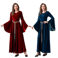 Retro Medieval Renaissance Women Flare Sleeved Long Dress Cosplay Outfits Halloween Party Suit
