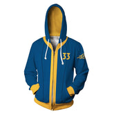 TV Fallout 2024 Vault 33 Dweller Adult Cosplay Printed Hoodie Casual Zip Up Sweatershirt
