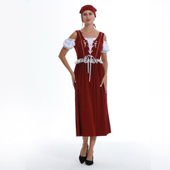 The Munich Oktoberfest Retro Style Burgundy Women Dress Waitress Cosplay Outfits Halloween Party Suit
