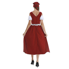 The Munich Oktoberfest Retro Style Burgundy Women Dress Waitress Cosplay Outfits Halloween Party Suit