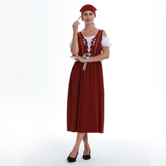 The Munich Oktoberfest Retro Style Burgundy Women Dress Waitress Cosplay Outfits Halloween Party Suit