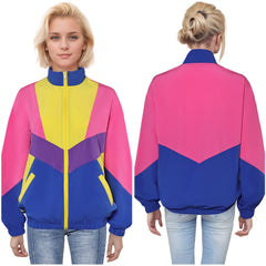 Unisex 80s Blue Color Block Coat Cosplay Outfits Halloween Party Suit