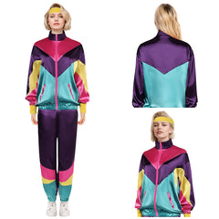Unisex 80s Purple Sportswear 4 Piece Set Cosplay Outfits Halloween Party Suit