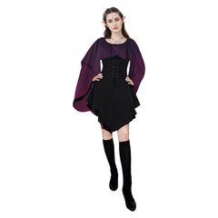 Women Elf Renaissance Purple Dress 7 Piece Set Cosplay Outfits Halloween Retro Party Suit