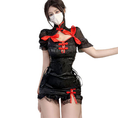 Women Split Cheongsam 2 Pieces Set Cosplay Costume Halloween Carnival Suit