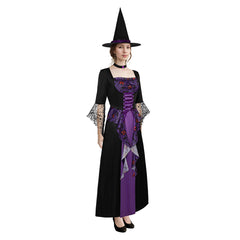 Women Witch Cosplay Purple Dress 3 Pieces Set Outfits Halloween Carnival Suit