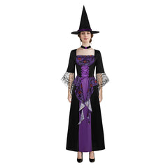 Women Witch Cosplay Purple Dress 3 Pieces Set Outfits Halloween Carnival Suit
