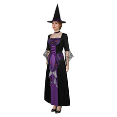 Women Witch Cosplay Purple Dress 3 Pieces Set Outfits Halloween Carnival Suit
