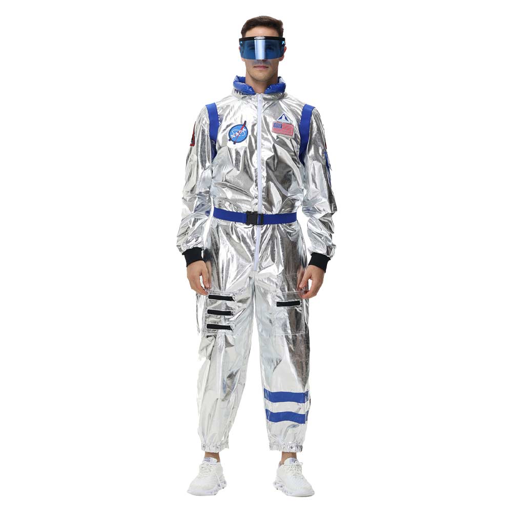 Astronaut Adult Men Shiny Jumpsuit Belt Set Cosplay Outfits Halloween Party Suit