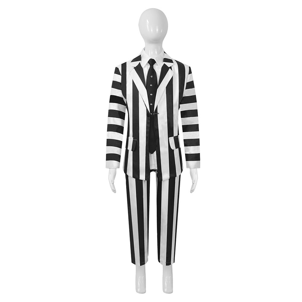 Beetle Juice Kids Children Black White Stripe Suit Uniform Cosplay Costume Outfits Halloween Carnival Suit