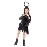 Black Angel Horror Witch Kids Girls 3 PCS Dress Set Cosplay Outfits Halloween Party Suit
