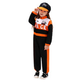 Boys Girls Racing Driver Printed Jumpsuit With Hat Cosplay Costume Outfits Halloween Carnival Suit