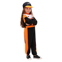 Boys Girls Racing Driver Printed Jumpsuit With Hat Cosplay Costume Outfits Halloween Carnival Suit