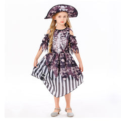 Caribbean Pirates Cosplay Costume For Kids Girls Printed Skirt Full Set Outfits Halloween Carnival Suit