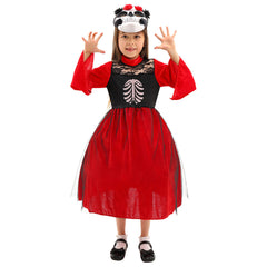 Day of the Dead Kids Girl Skeleton Mask Dress Set Cosplay Costume Outfits Halloween Carnival Suit