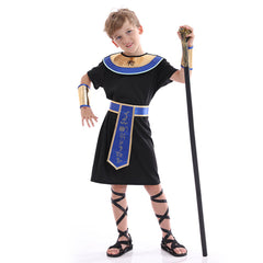 Egyptian Pharaoh Kids Boys 3 Piece Black Robe Collar Armguard Set Cosplay Costume Outfits Halloween Carnival Suit