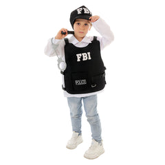 FBI Police Kids Children Black Uniform Accessories 4 Piece Set Cosplay Outfits Halloween Party Suit