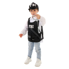 FBI Police Kids Children Black Uniform Accessories 4 Piece Set Cosplay Outfits Halloween Party Suit