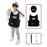 FBI Police Kids Children Black Uniform Accessories 4 Piece Set Cosplay Outfits Halloween Party Suit