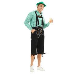 German Bavarian Munich Beer Festival Clothing Oktoberfest Green Plaid Top Black Pants Set For Adult Men Halloween Carnival Party Suit