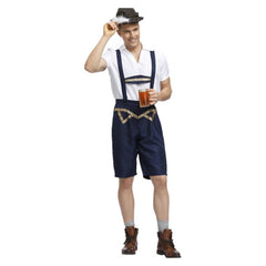 German Bavarian Munich Beer Festival Lederhose Men Classic Suspender Pants Cosplay Costume Outfits Halloween Carnival Suit