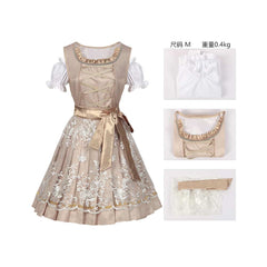German Bavarian Munich Beer Festival Women 3Piece Classic Dress Apron Lingings Set Cosplay Costume Outfits Halloween Carnival Suit