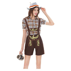 German Bavarian Munich Beer Festival Women Classic Brown Beer Suit Suspender Pants Cosplay Costume Outfits Halloween Carnival Suit