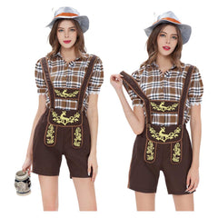 German Bavarian Munich Beer Festival Women Classic Brown Beer Suit Suspender Pants Cosplay Costume Outfits Halloween Carnival Suit