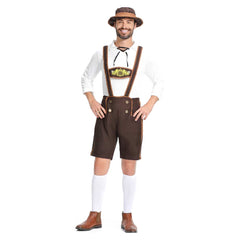 German The Munich Oktoberfest Festival Clothing Brown Uniform Hat Set For Adult Men Halloween Carnival Party Suit