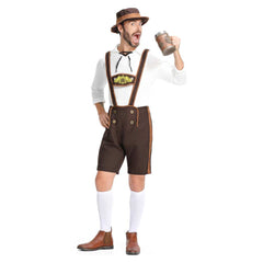 German The Munich Oktoberfest Festival Clothing Brown Uniform Hat Set For Adult Men Halloween Carnival Party Suit