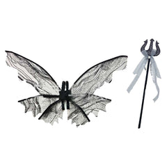 Gothic Kids Girls Mesh Tutu Dress Butterfly Wing Wand 3 Piece Set Cosplay Outfits Halloween Party Suit