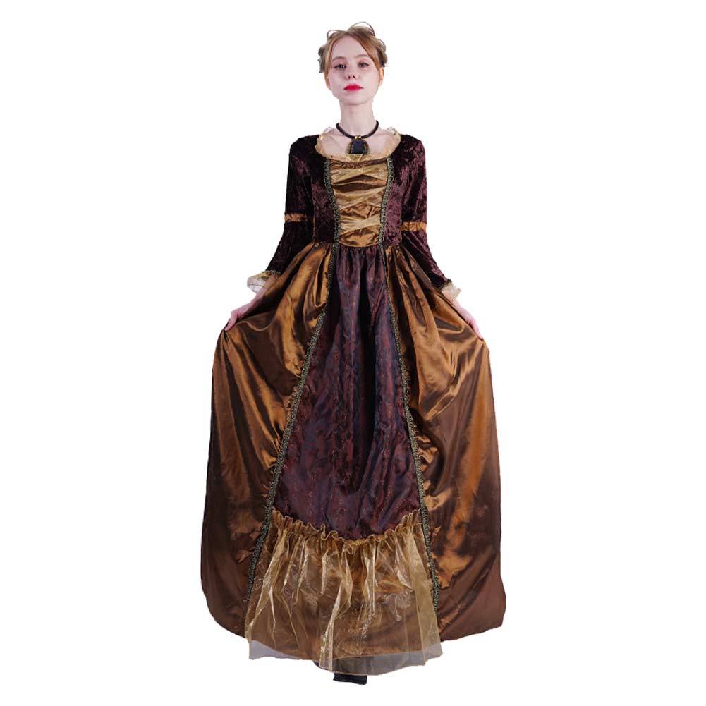 Halloween Adult Women Retro Medieval Brown Princess Dress Cosplay Outfits Halloween Party Suit