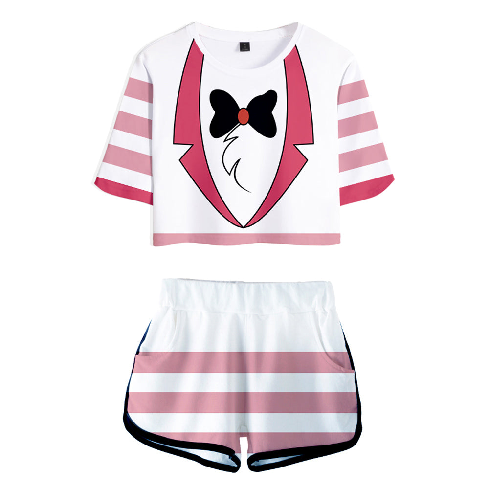 Hazbin Hotel Angel Dust Adult T-shirt and Shorts Set Cosplay Costume Outfits Halloween Carnival Suit