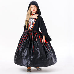 Horror Witch Skeleton Dress Cosplay Costume For Little Girls Outfits Halloween Carnival Suit