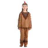 Indian Native Kids Girls 3 Piece Top Pants Headgear Set Cosplay Outfits Halloween Party Suit