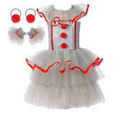 IT 2024 Pennywise Joker Kids Girls White Tutu Mesh Dress Cosplay Costume Outfits Halloween Carnival Suit