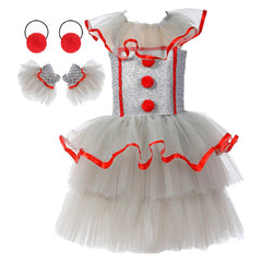 IT 2024 Pennywise Joker Kids Girls White Tutu Mesh Dress Cosplay Costume Outfits Halloween Carnival Suit