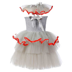 IT 2024 Pennywise Joker Kids Girls White Tutu Mesh Dress Cosplay Costume Outfits Halloween Carnival Suit