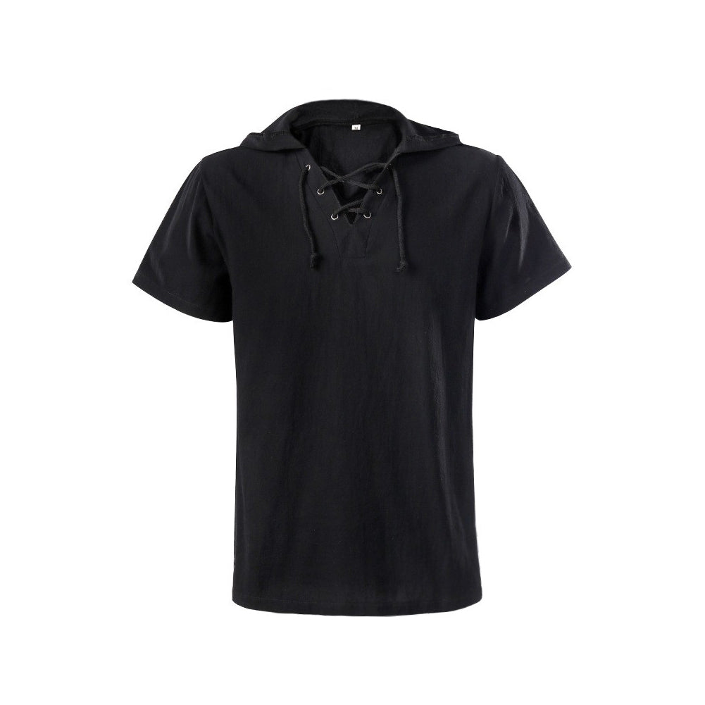 Medieval Adult Men Summer Strappy Hooded Short Sleeve Shirt Cosplay Costume Outfits Halloween Carnival Suit